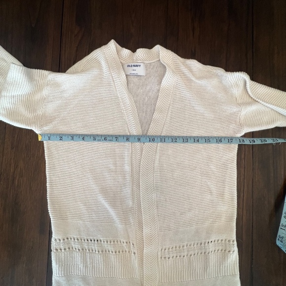 Girl's Fringe Hem Open Front Cream Sweater, Size Large 10/12 - Picture 7 of 9